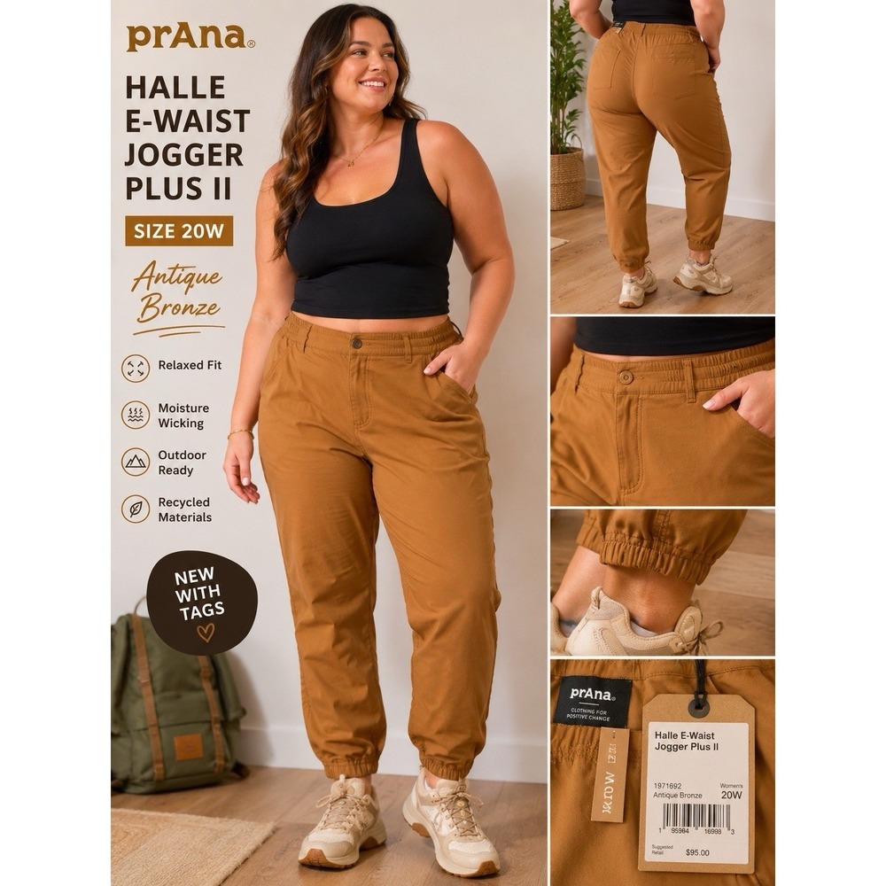 prAna Halle E-Waist Jogger Plus II Pants 20W Antique Bronze Pockets Pull On